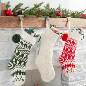 Hearth & Hand w/ Magnolia Christmas Red/Cream Jacquard Knit Pom Pom Stocking NWT